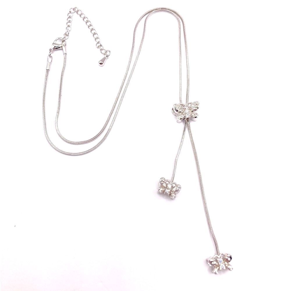 Sparkling Western Silver Snake Chain Rhinestone Butterfly Bolero Style Necklace